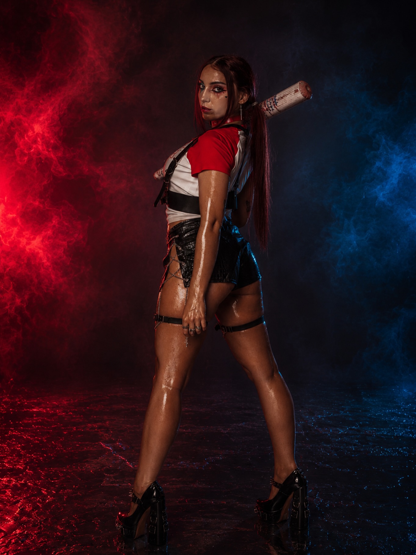 Photo by Eric 📸 on July 19, 2026. May be an image of one or more people, makeup, miniskirt, costume, fishnet stockings and text.